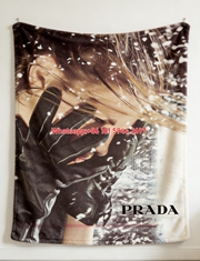 Prada Winter Fashion Editorial Print Flannel Throw Blanket Classic Black White Neutral Tone Luxury Sofa Cover Blanket IMG_2828